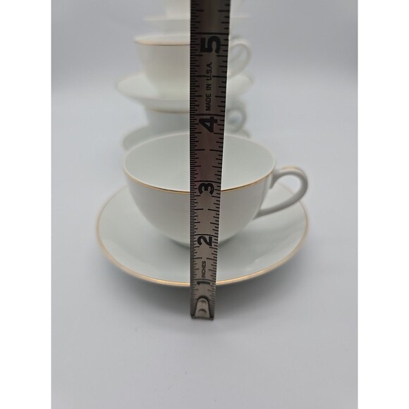 VTG  Noritake Occupied Japan Cup & Saucer Set of 6 White w Gold Trim Bone China - Picture 7 of 8